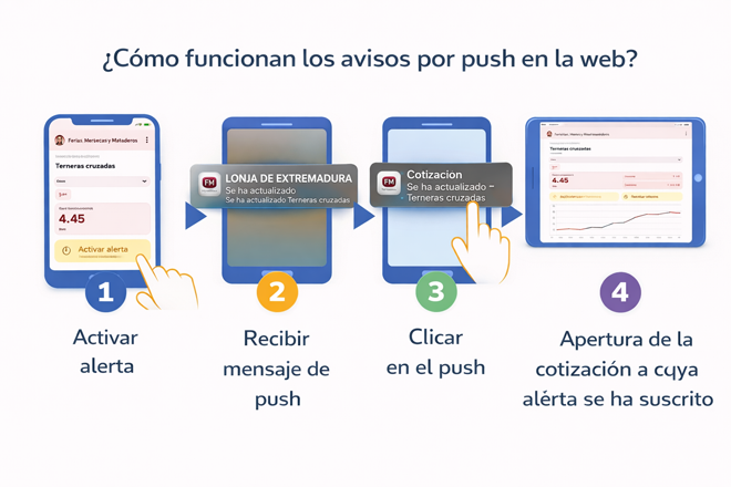 Pasos para activar alertas push y abrir la cotización exacta desde el aviso